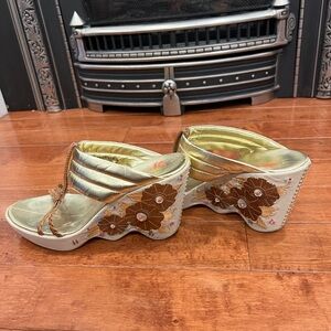 Cole Haan G Series Gold Floral Wedge Sandals